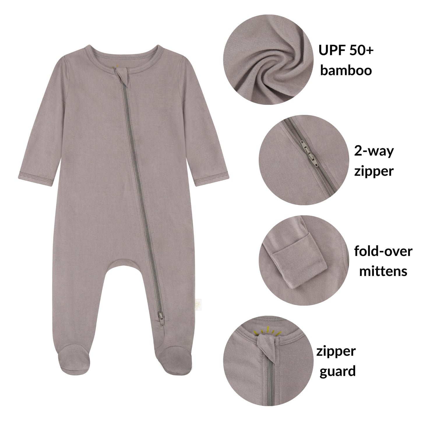 UPF 50+ Footed Romper - Moon Grey